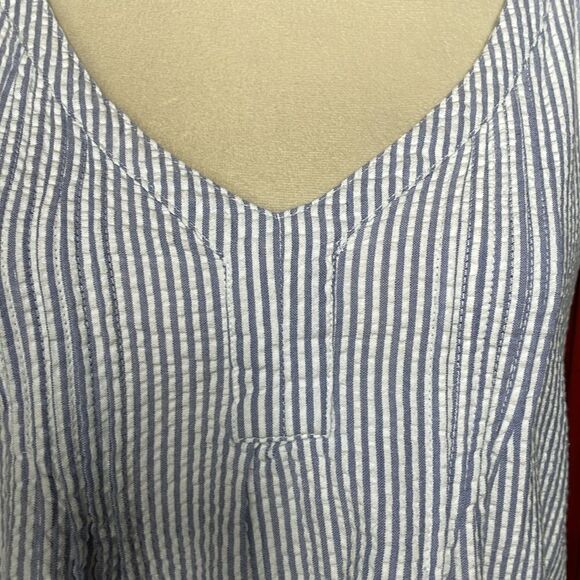 Blue and White Striped Nautical Vibe Sleeveless V-Neck Dress (Size: XS) - Picture 7 of 10